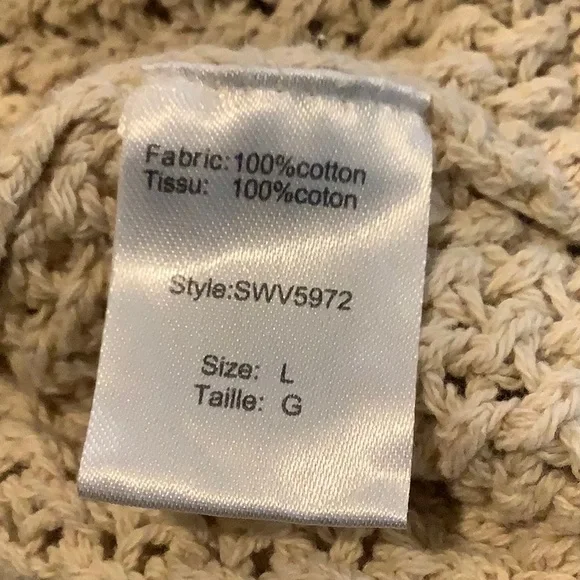 ELAN Womens 100% Cotton Tan Open Knit Boho Ruffled Cropped Neutral Spring Top L - Picture 7 of 8